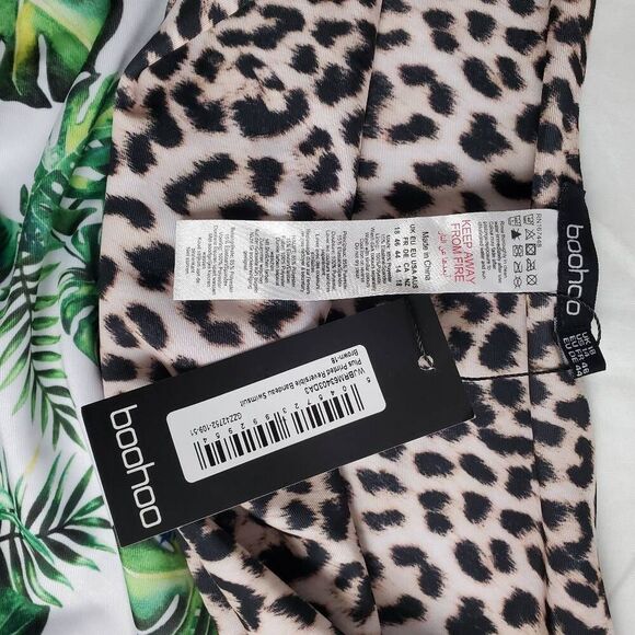 Boohoo Plus Bandeau Swimsuit Bottom Leaf Print Leopard Trim Size 18 NWT - Picture 4 of 7
